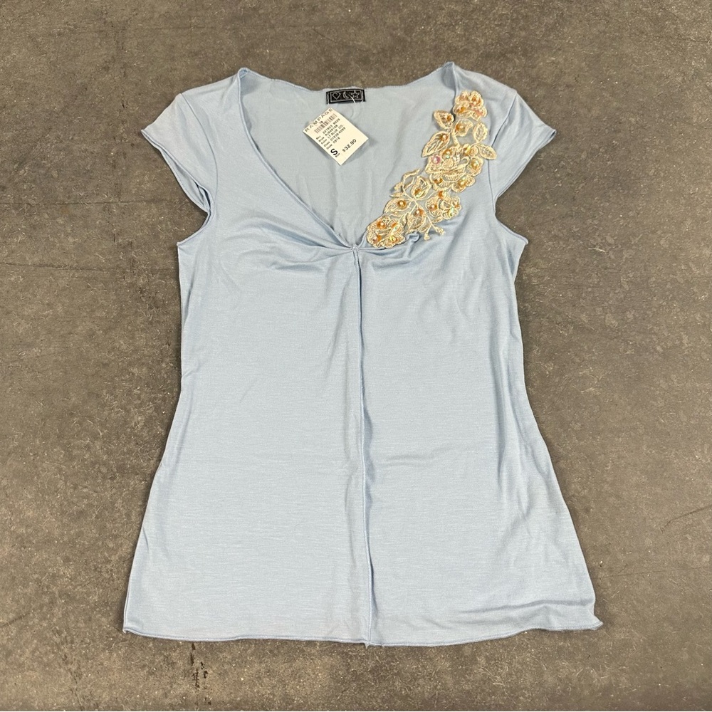NWT Vintage 90s Y2k rampage blue v neck tee S
